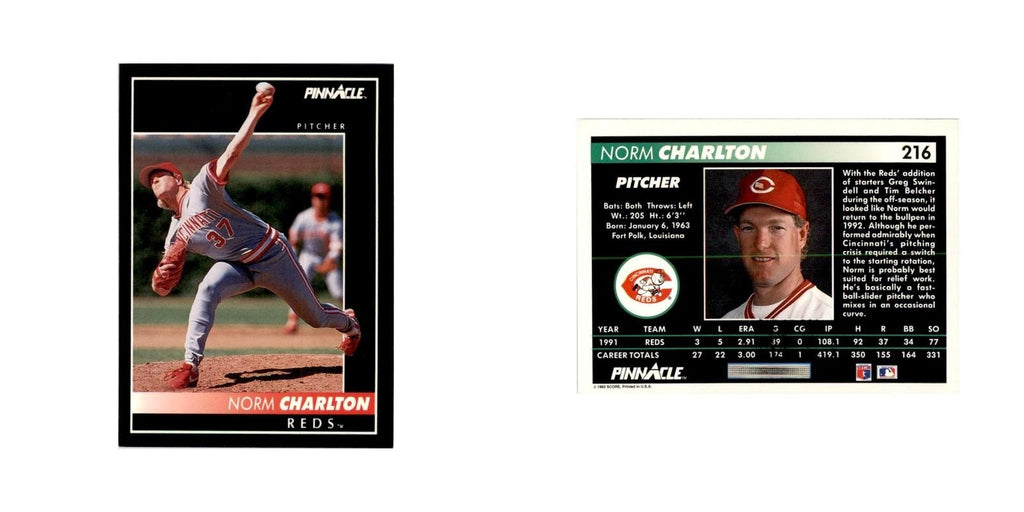 1992 Pinnacle Norm Charlton Baseball Cards #216