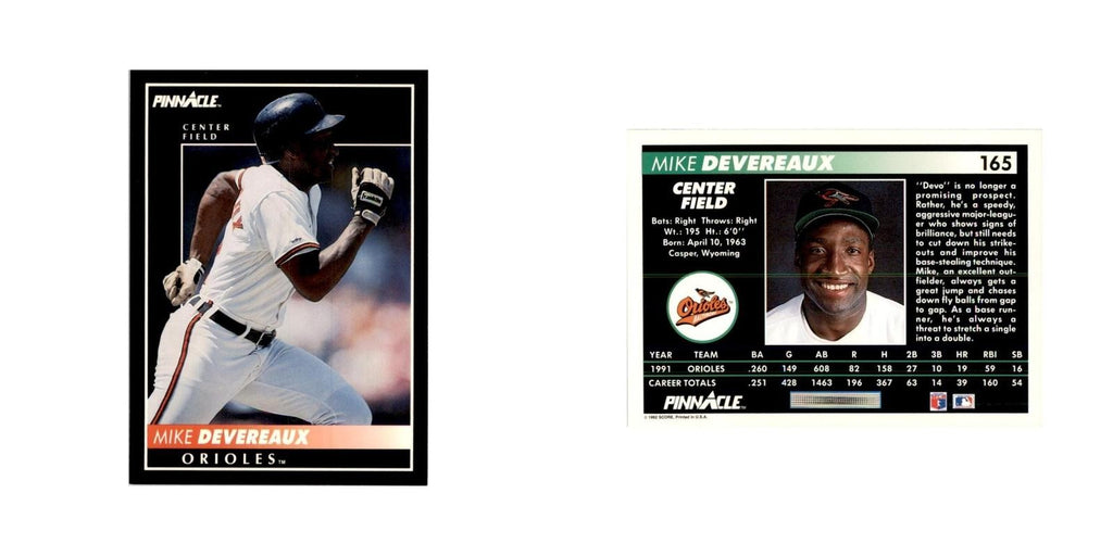 1992 Pinnacle Mike Devereaux Baseball Cards #165