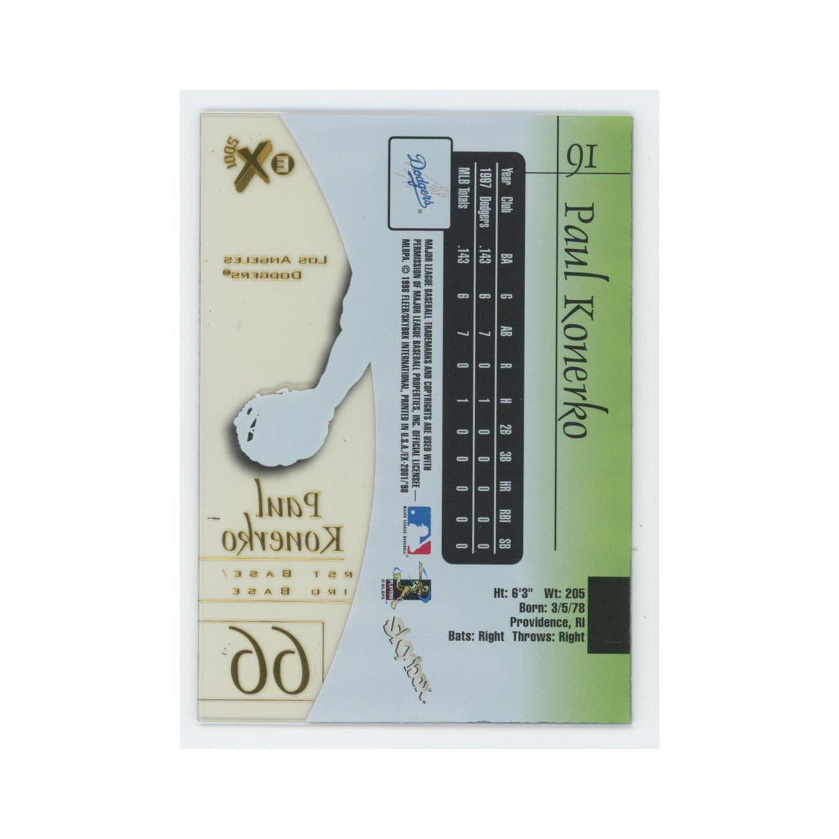 Paul Konerko 1998 SkyBox E-X2001 Acetate #91 Los Angeles Dodgers NM