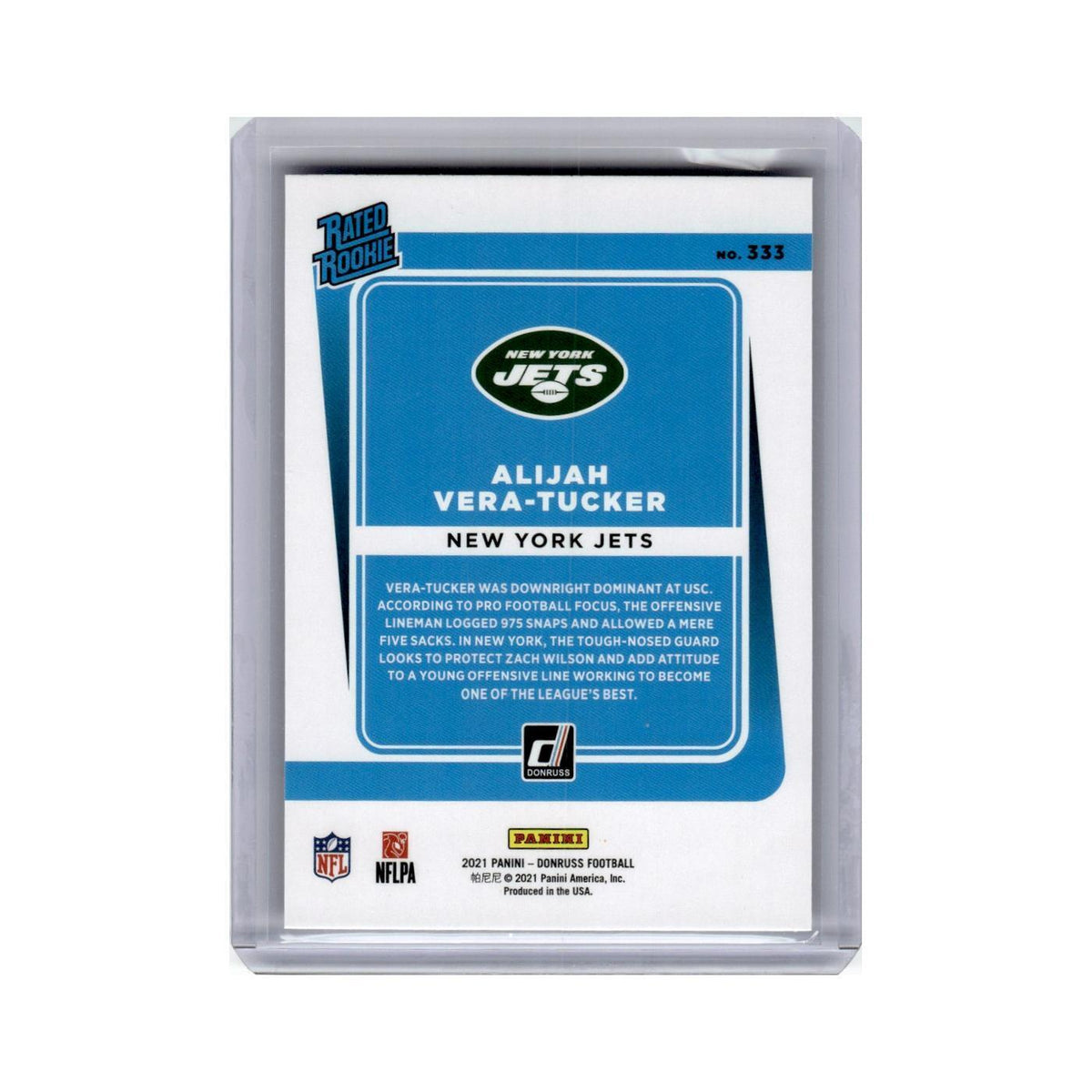 Alijah Vera-Tucker 2021 Donruss Rated Rookies #333 New York Jets NM