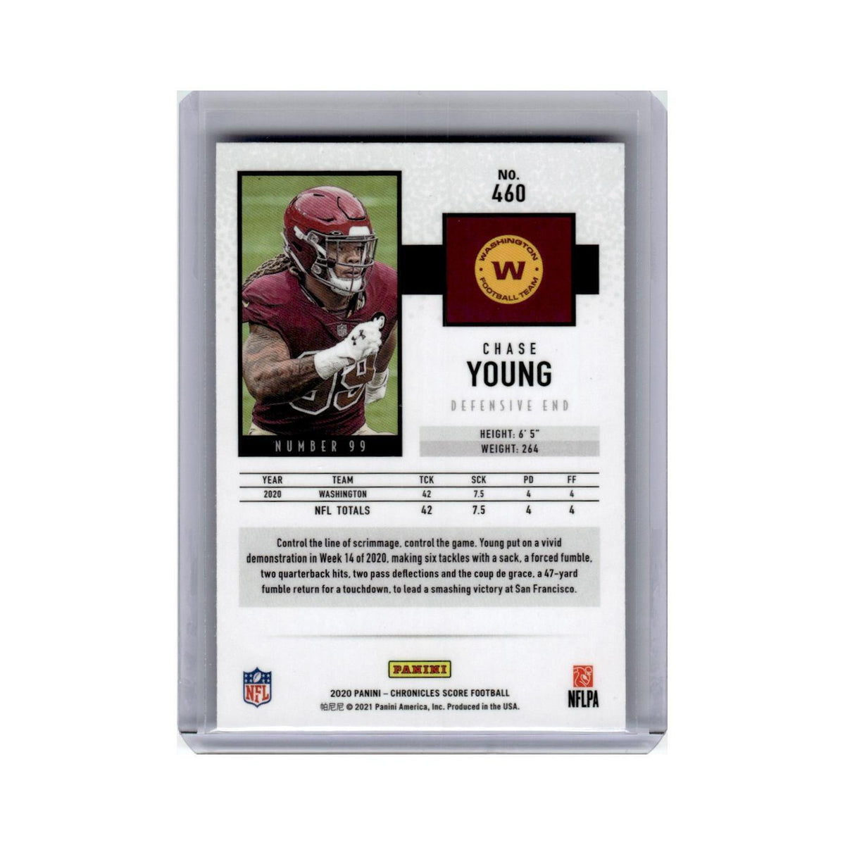 Chase Young Rookie 2020 Score #460 Washington Football Card NM