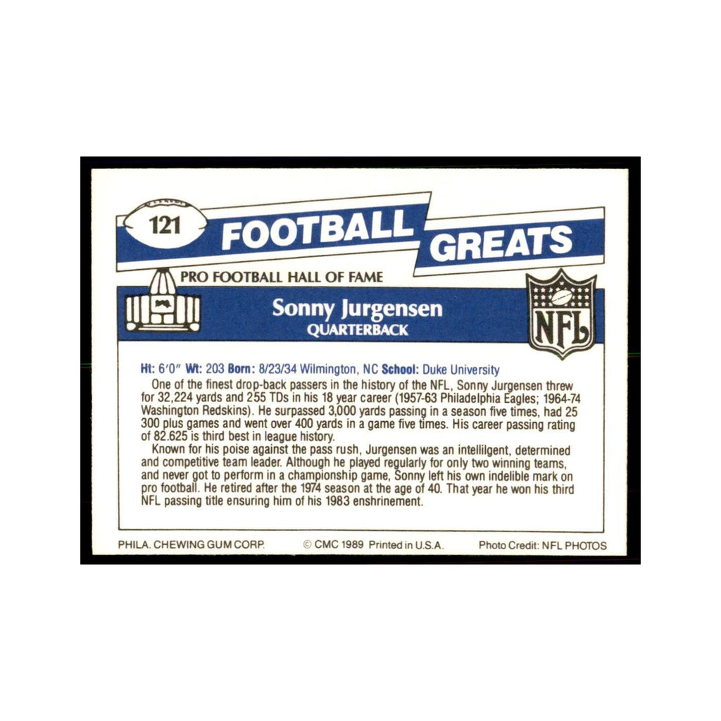 1989 CMC Swell Sonny Jurgensen Football Cards #121
