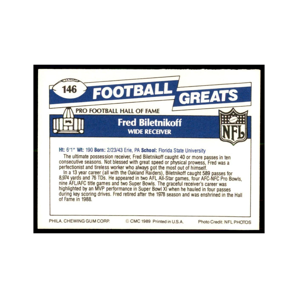 1989 CMC Swell Fred Biletnikoff Football Cards #146
