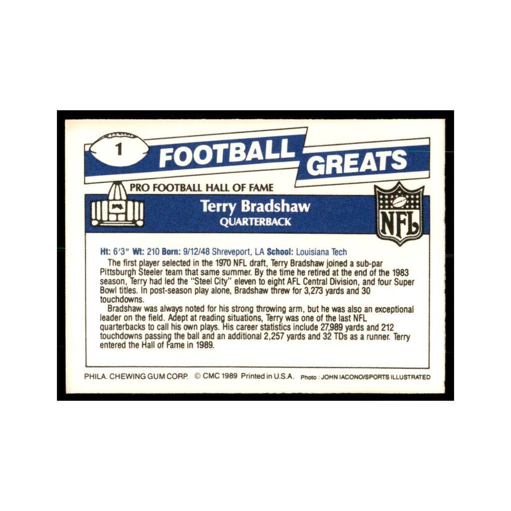 1989 CMC Swell Terry Bradshaw Football Cards #1
