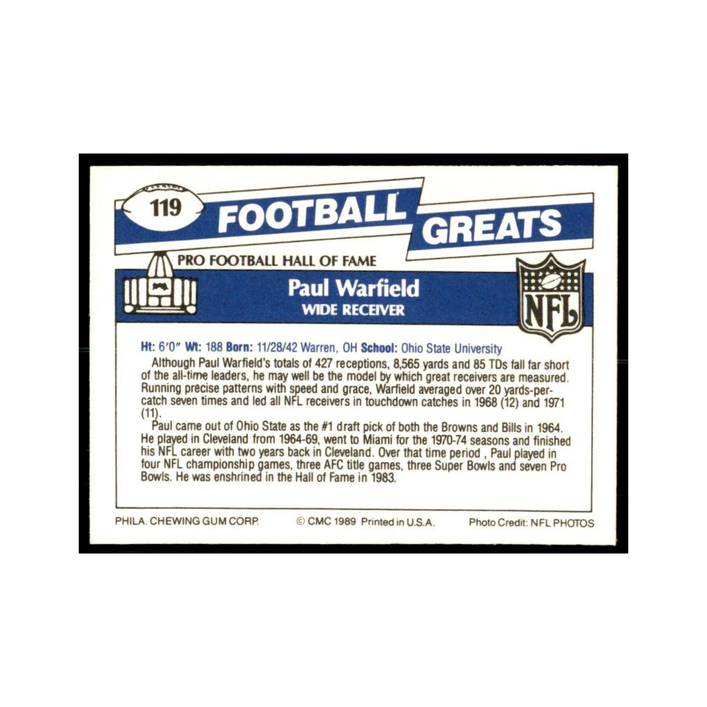 1989 CMC Swell Paul Warfield Football Cards #119