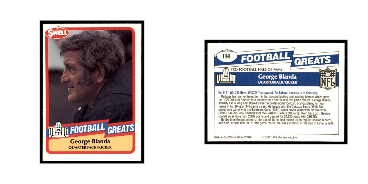 1989 CMC Swell George Blanda Football Cards #114