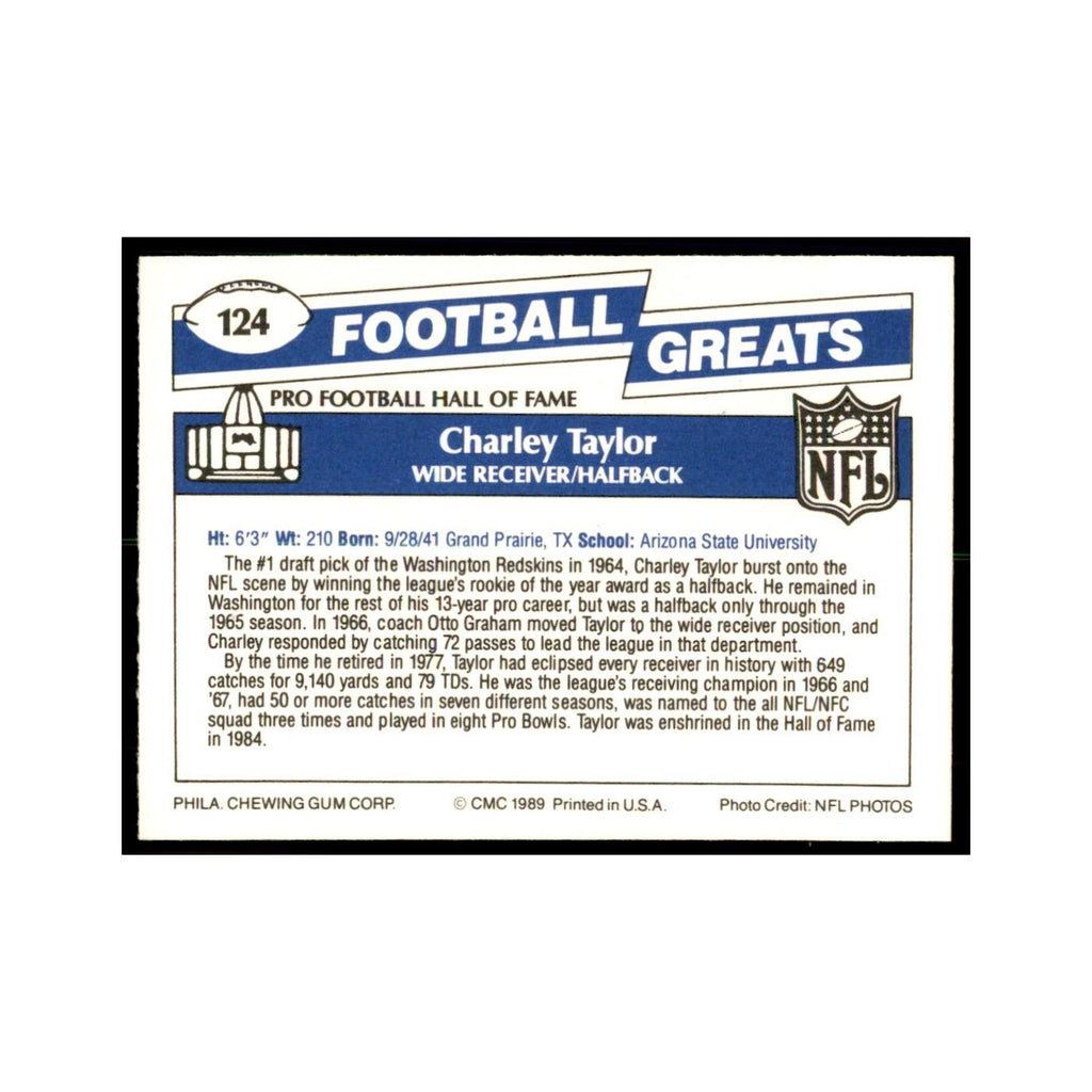 1989 CMC Swell Charley Taylor Football Cards #124