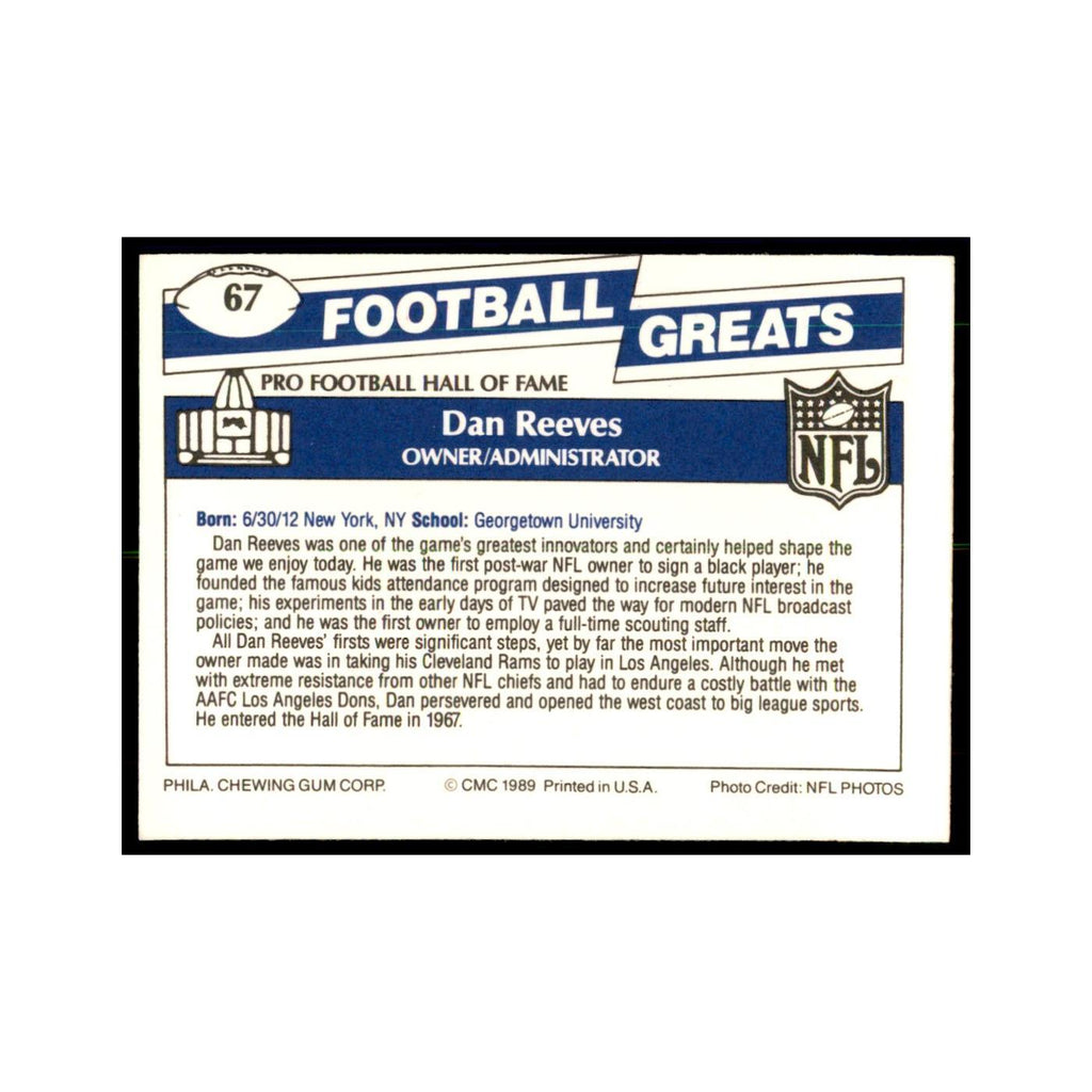 1989 CMC Swell Dan Reeves Football Cards #67
