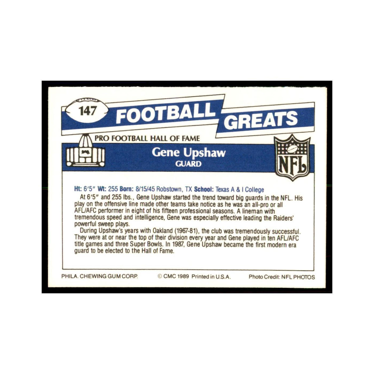 1989 CMC Swell Gene Upshaw Football Cards #147