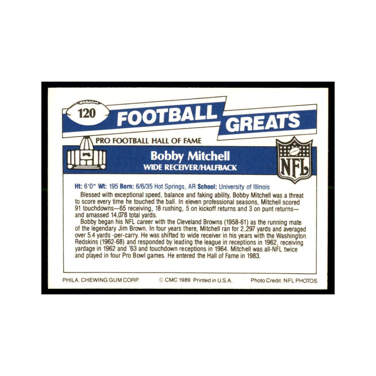 1989 CMC Swell Bobby Mitchell Football Cards #120