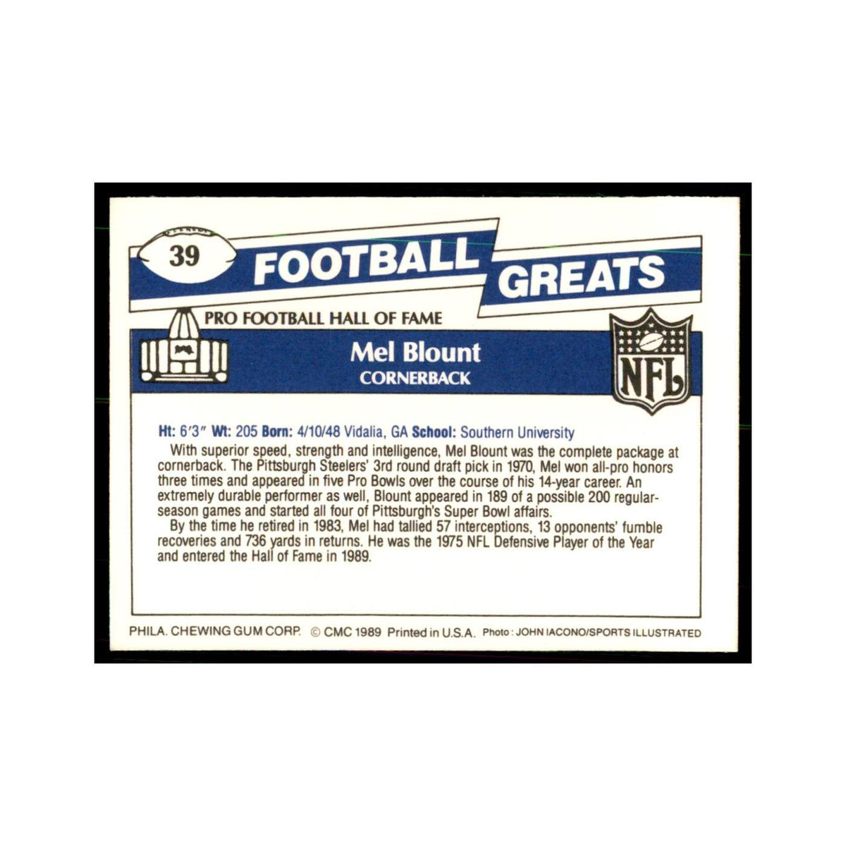1989 CMC Swell Mel Blount Football Cards #39