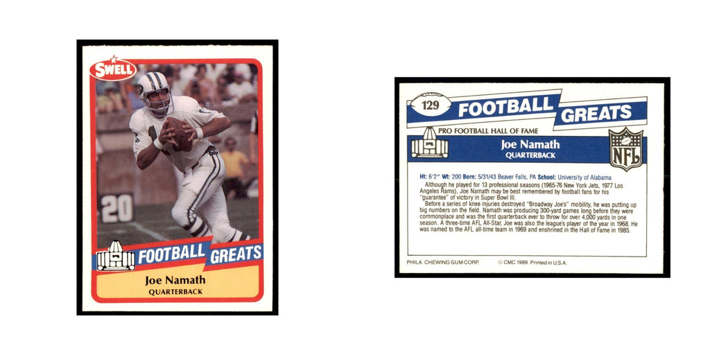 1989 CMC Swell Joe Namath Football Cards #129