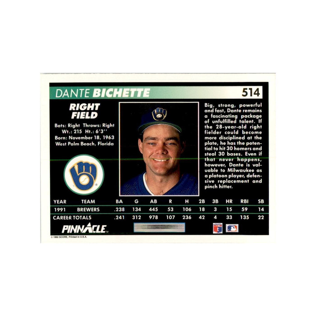 1992 Pinnacle Dante Bichette Baseball Cards #514