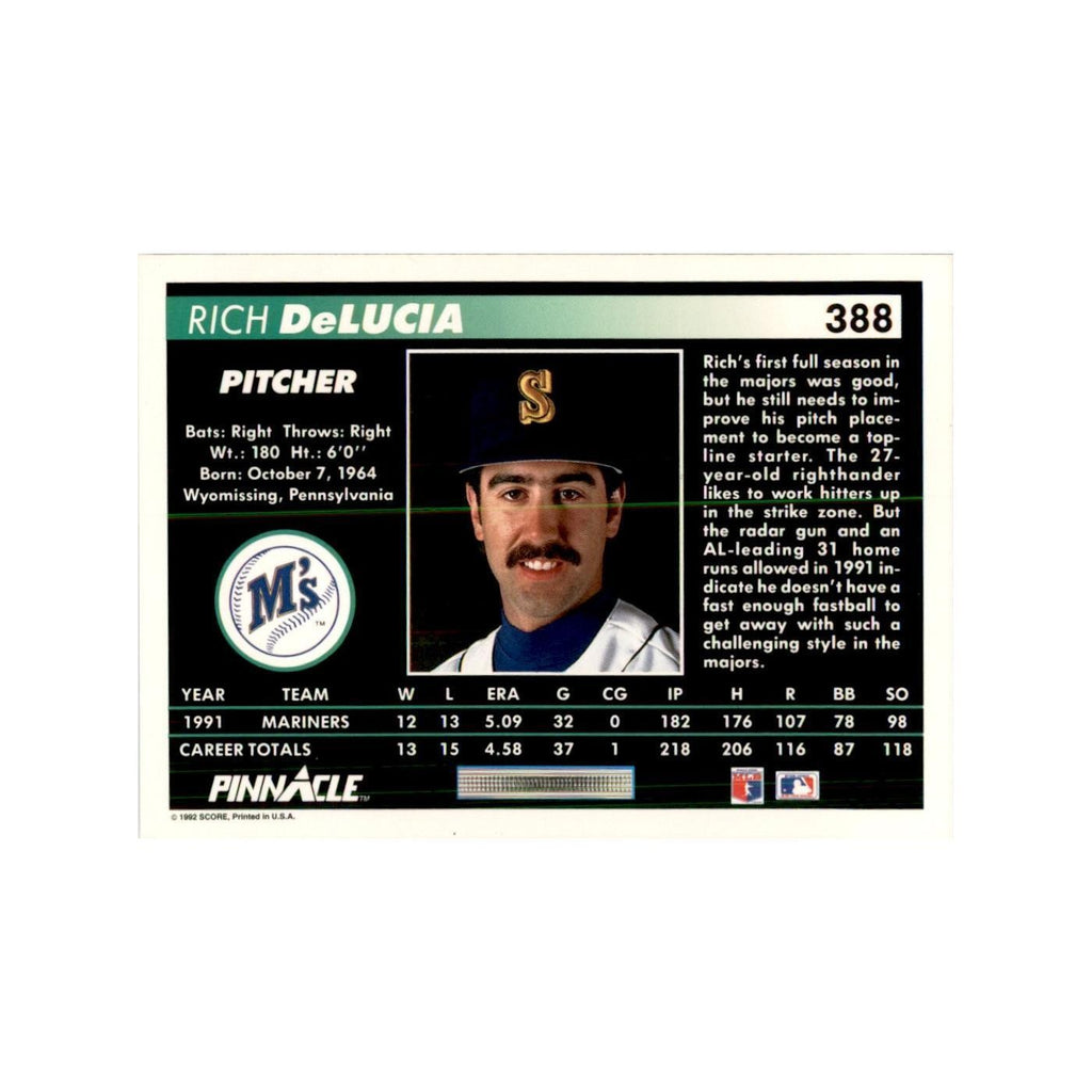 1992 Pinnacle Rich DeLucia Baseball Cards #388