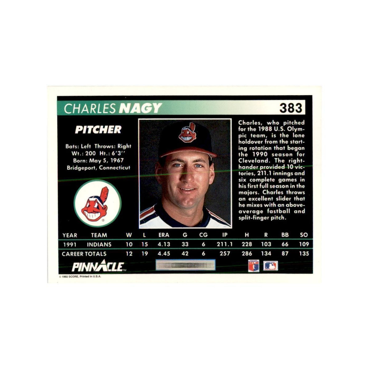 1992 Pinnacle Charles Nagy Baseball Cards #383