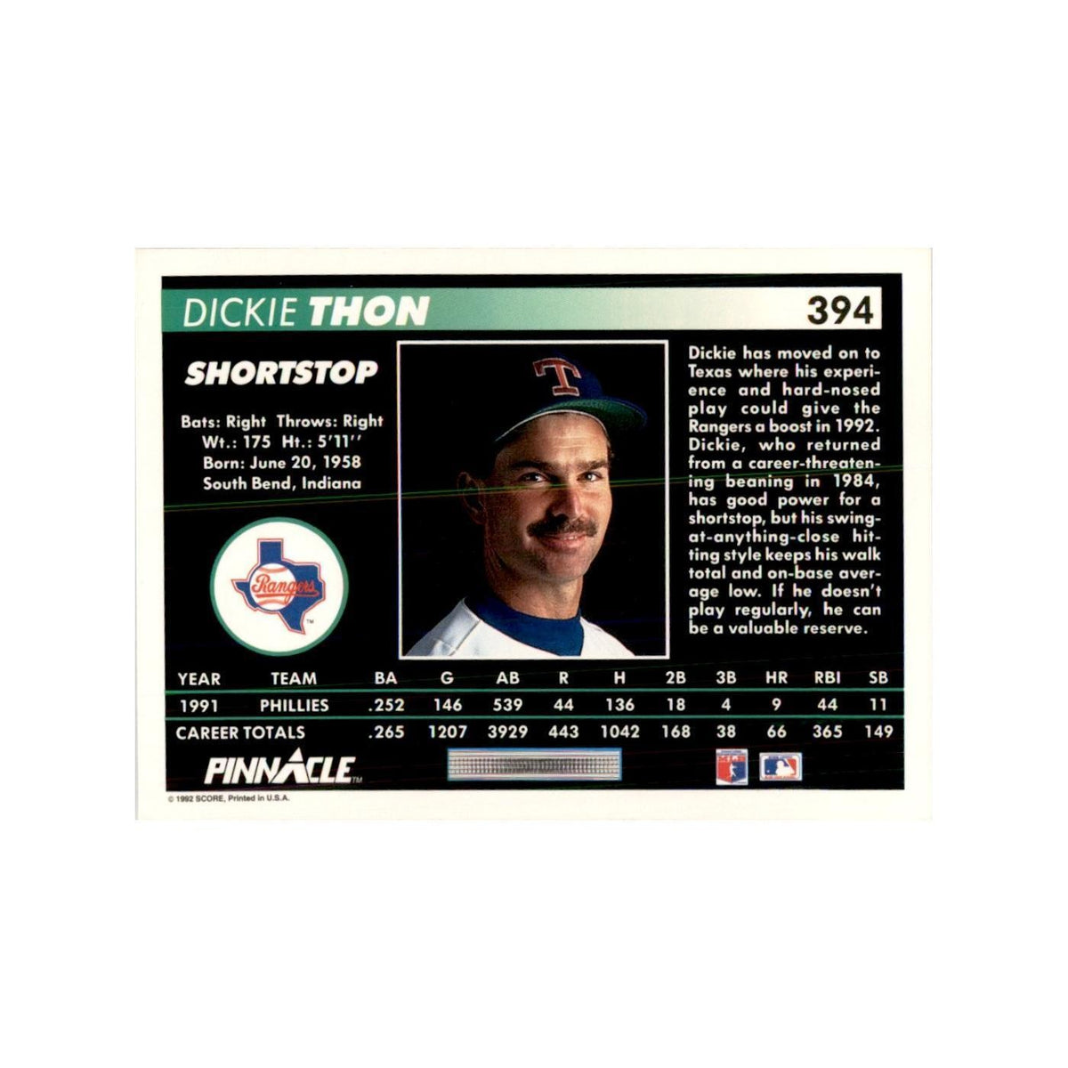 1992 Pinnacle Dickie Thon Baseball Cards #394