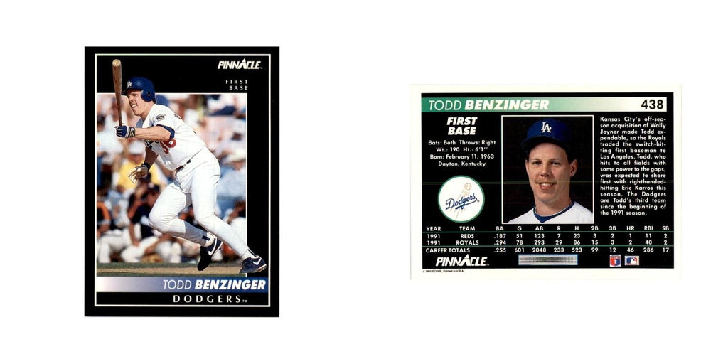 1992 Pinnacle Todd Benzinger Baseball Cards #438