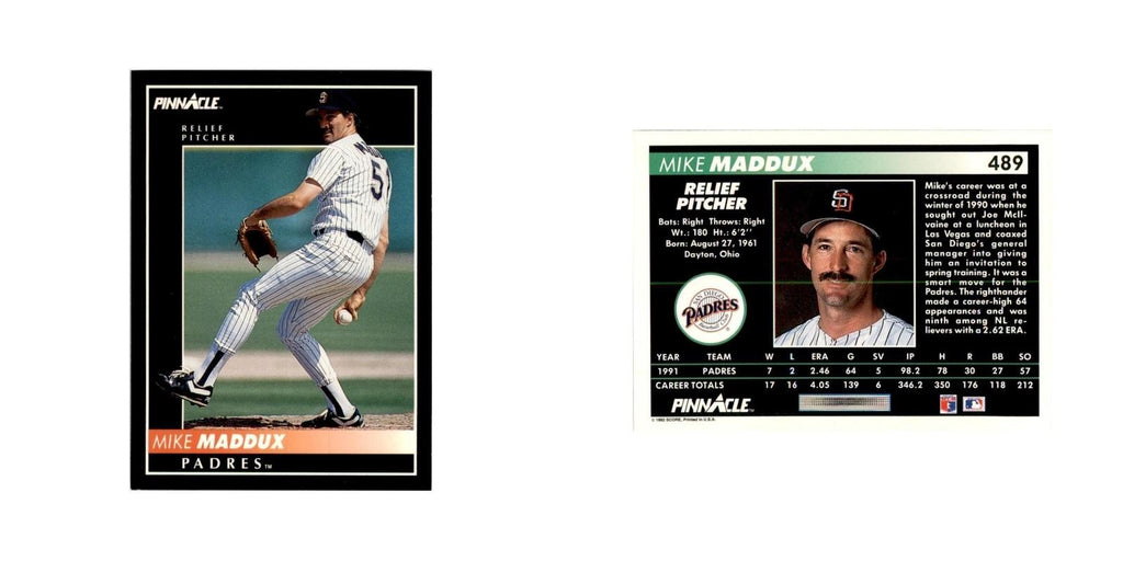 1992 Pinnacle Mike Maddux Baseball Cards #489