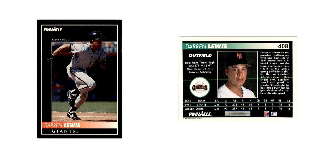 1992 Pinnacle Darren Lewis Baseball Cards #408