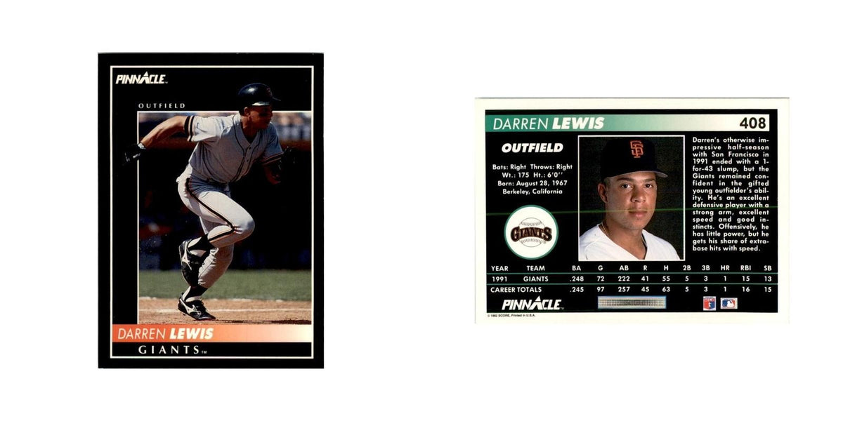 1992 Pinnacle Darren Lewis Baseball Cards #408