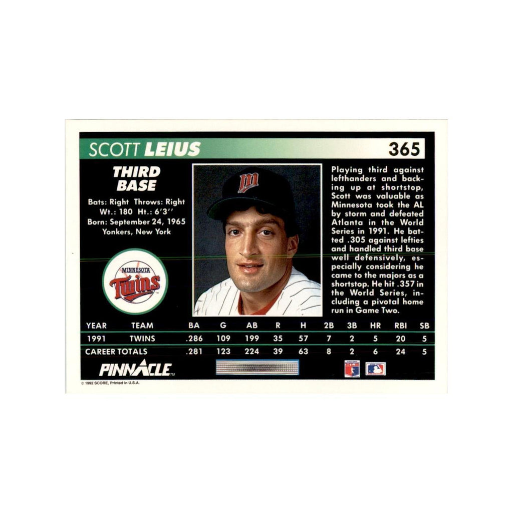 1992 Pinnacle Scott Leius Baseball Cards #365