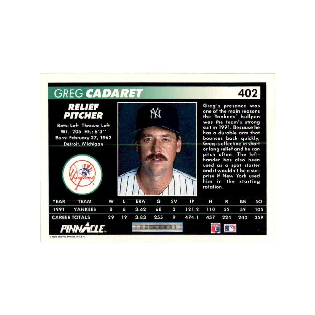 1992 Pinnacle Greg Cadaret Baseball Cards #402