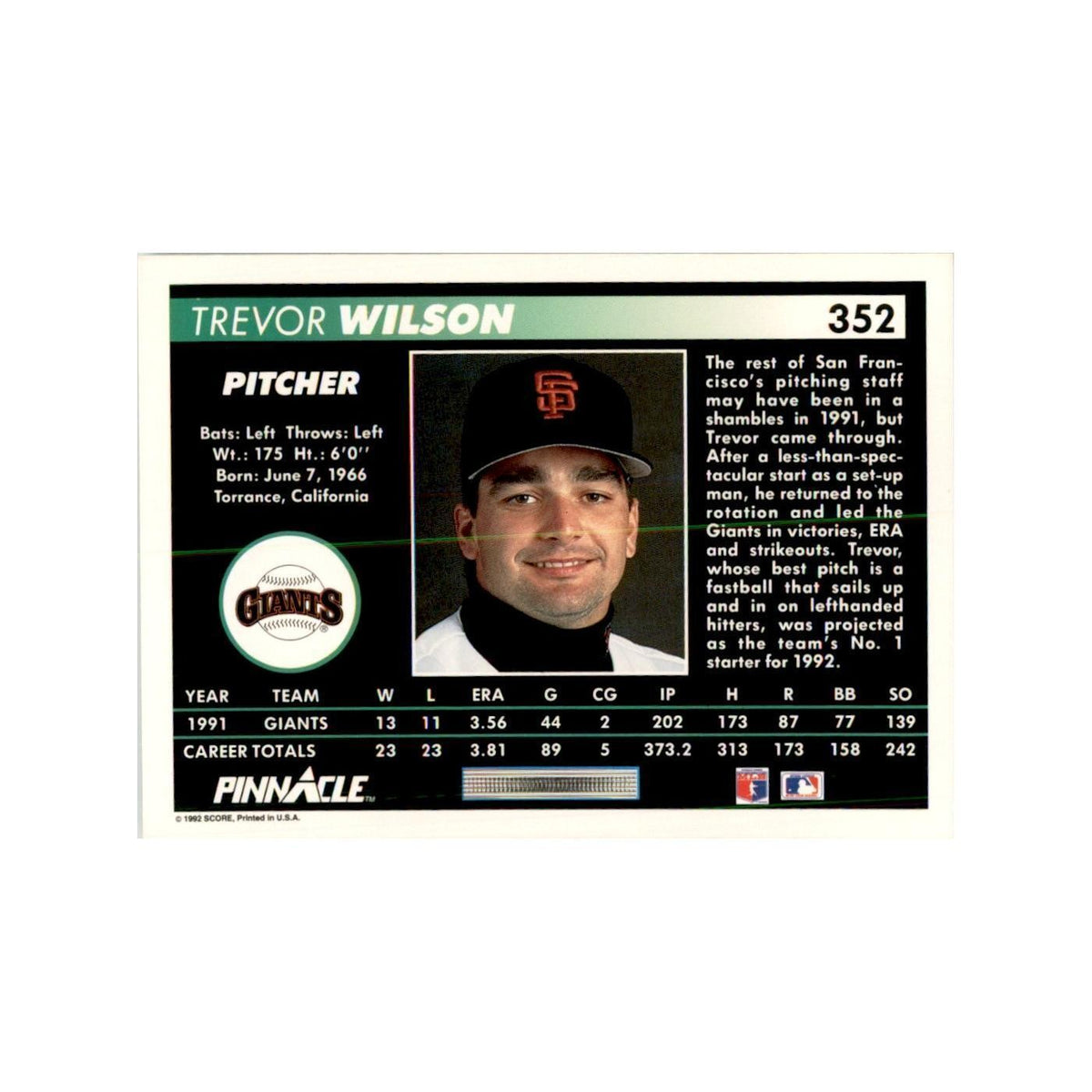 1992 Pinnacle Trevor Wilson Baseball Cards #352
