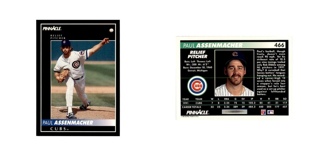 1992 Pinnacle Paul Assenmacher Baseball Cards #466