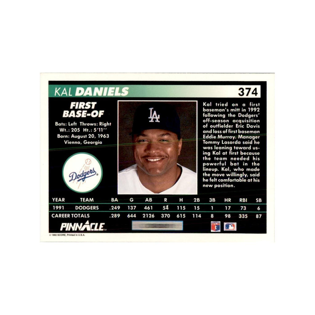 1992 Pinnacle Kal Daniels Baseball Cards #374