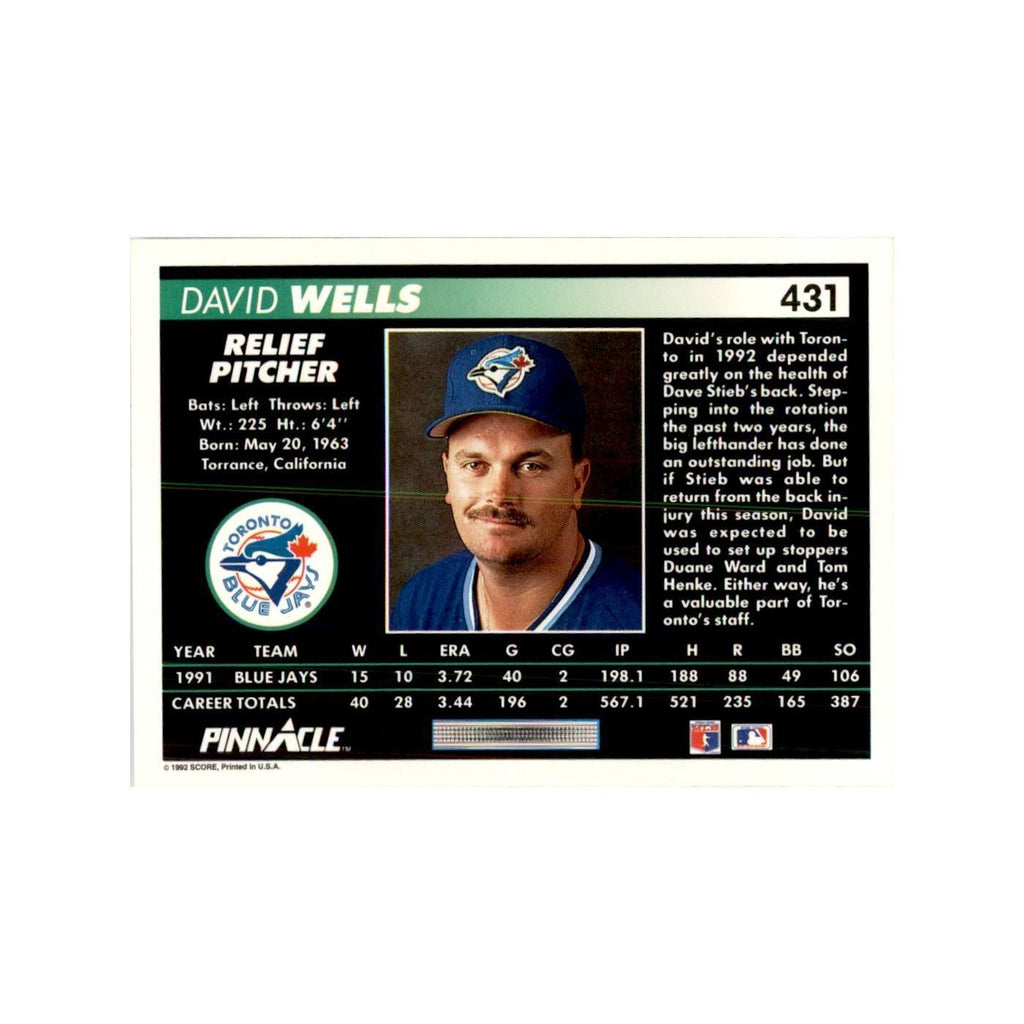 1992 Pinnacle David Wells Baseball Cards #431