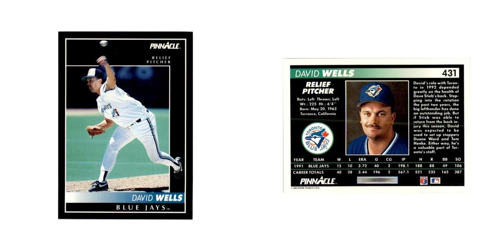 1992 Pinnacle David Wells Baseball Cards #431