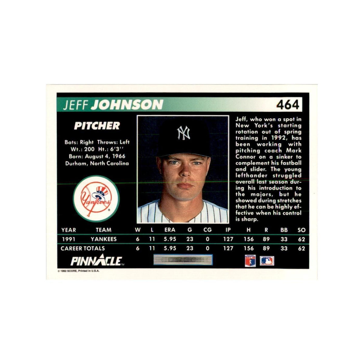 1992 Pinnacle Jeff Johnson Baseball Cards #464