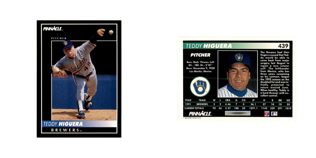 1992 Pinnacle Teddy Higuera Baseball Cards #439