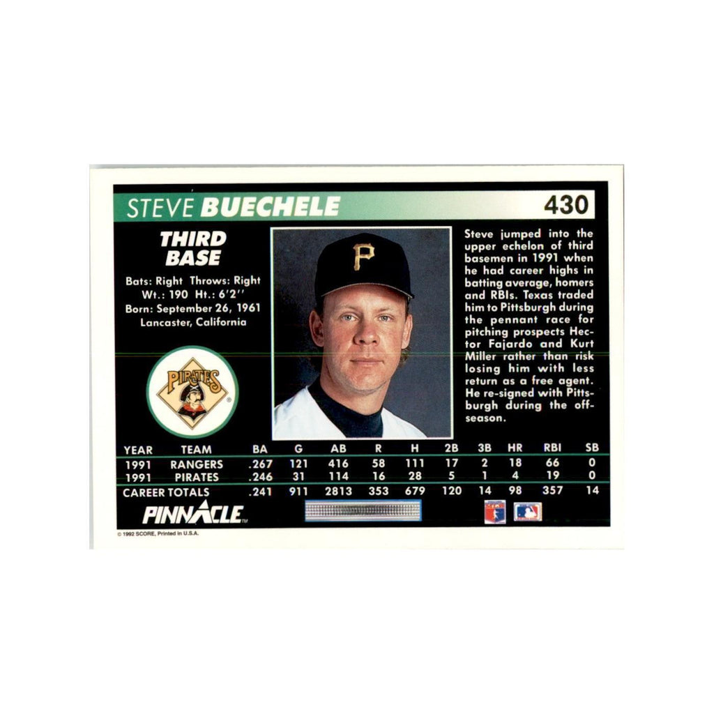 1992 Pinnacle Steve Buechele Baseball Cards #430