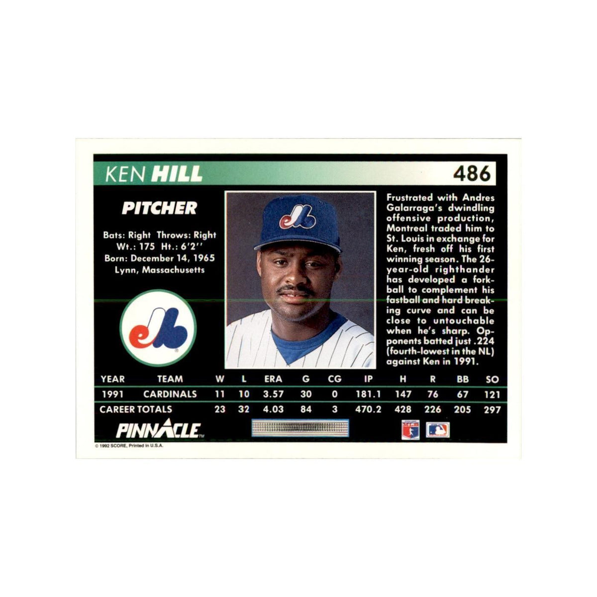 1992 Pinnacle Ken Hill Baseball Cards #486