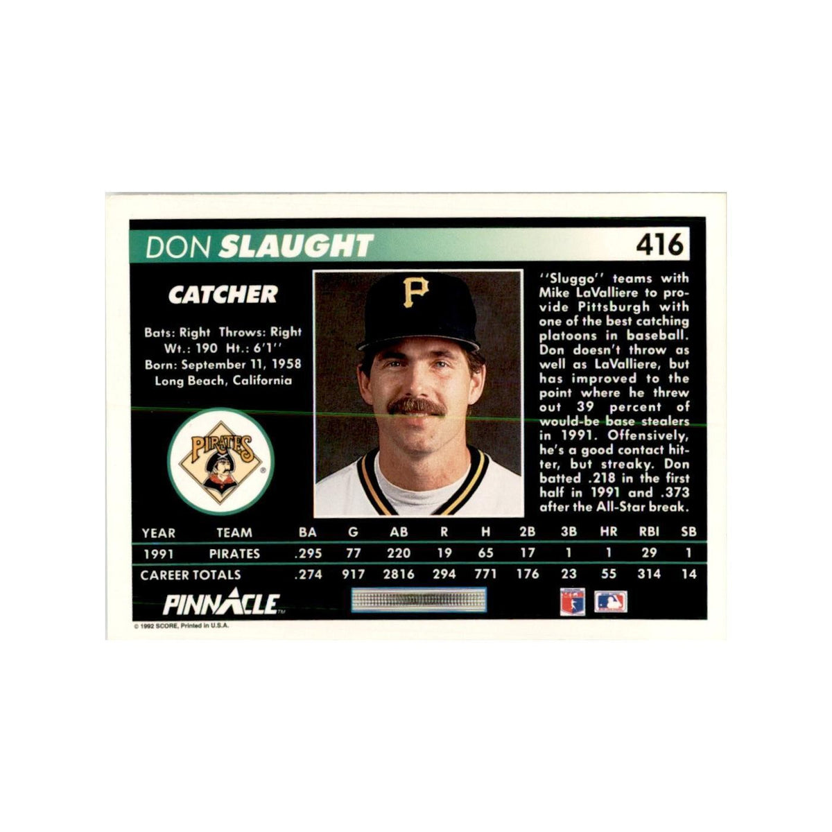 1992 Pinnacle Don Slaught Baseball Cards #416