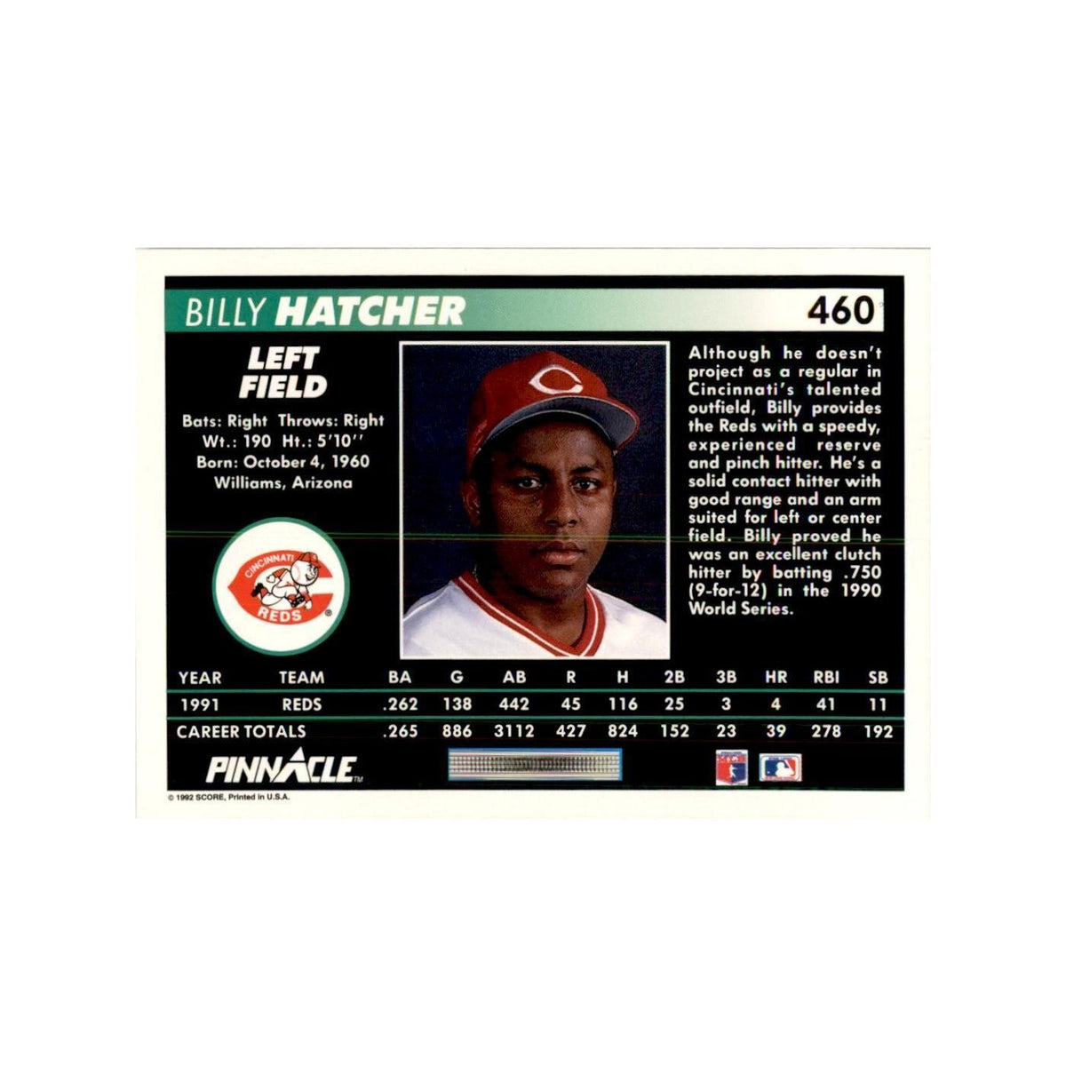1992 Pinnacle Billy Hatcher Baseball Cards #460