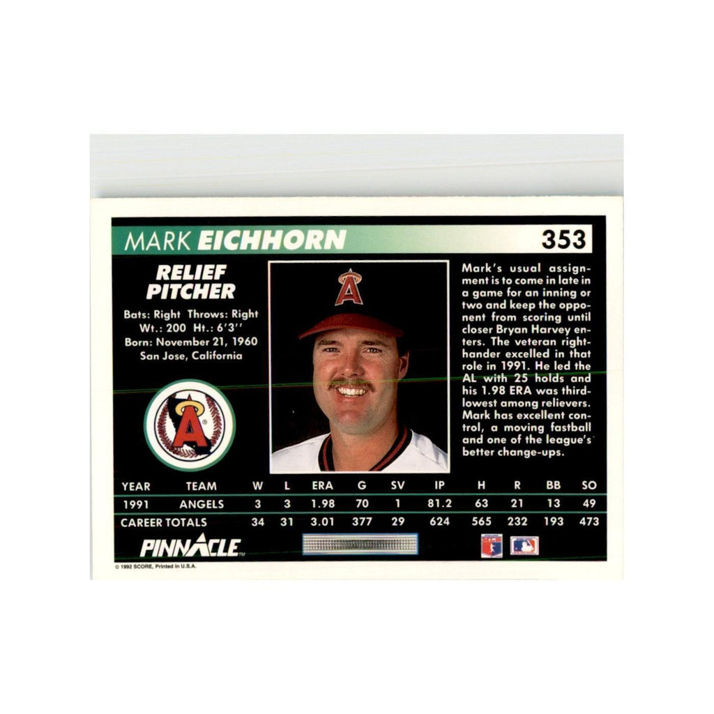 1992 Pinnacle Mark Eichhorn Baseball Cards #353
