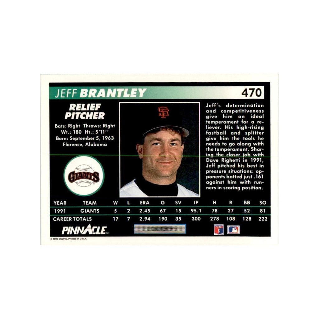 1992 Pinnacle Jeff Brantley Baseball Cards #470