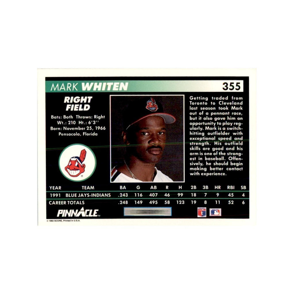1992 Pinnacle Mark Whiten Baseball Cards #355