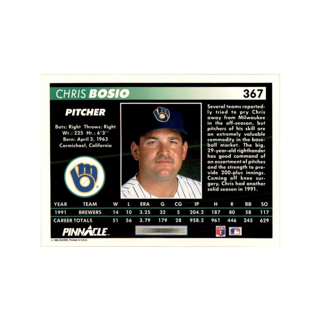 1992 Pinnacle Chris Bosio Baseball Cards #367