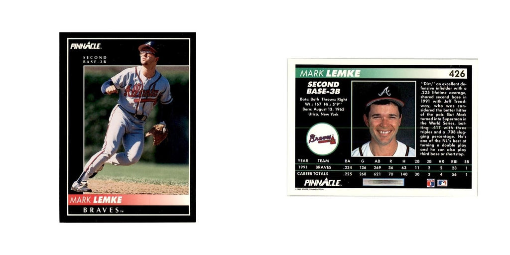1992 Pinnacle Mark Lemke Baseball Cards #426