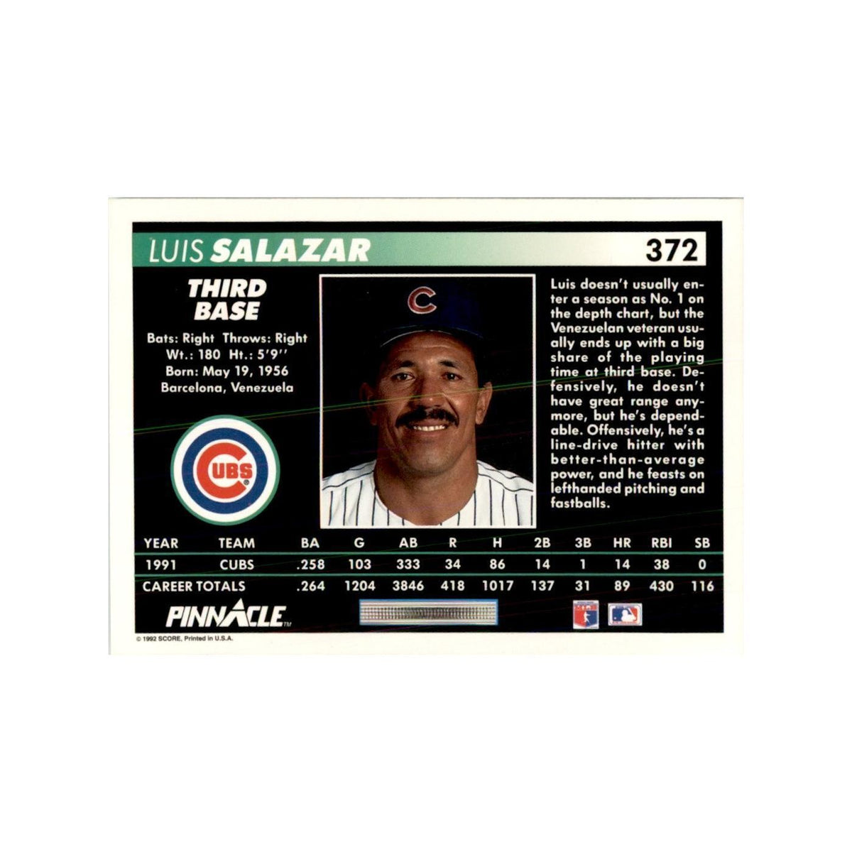 1992 Pinnacle Luis Salazar Baseball Cards #372