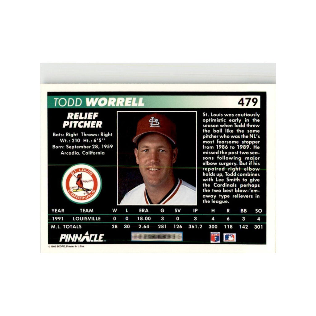 1992 Pinnacle Todd Worrell Baseball Cards #479