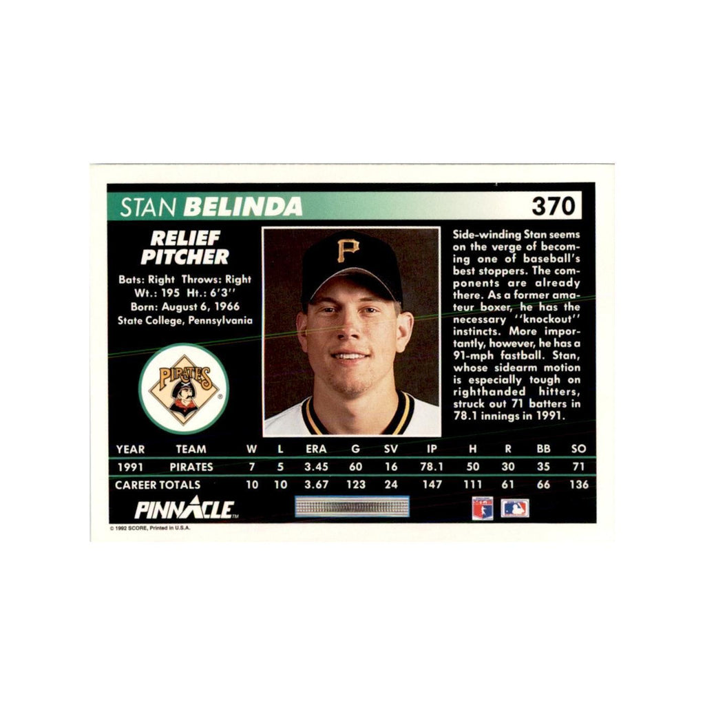 1992 Pinnacle Stan Belinda Baseball Cards #370