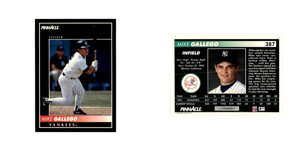 1992 Pinnacle Mike Gallego Baseball Cards #387