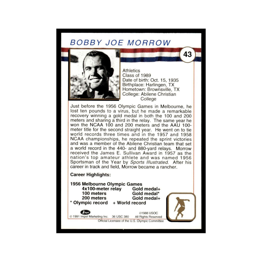Bobby Joe Morrow 1991 Impel US Olympic Hall Of Fame #43 Baseball Card NM