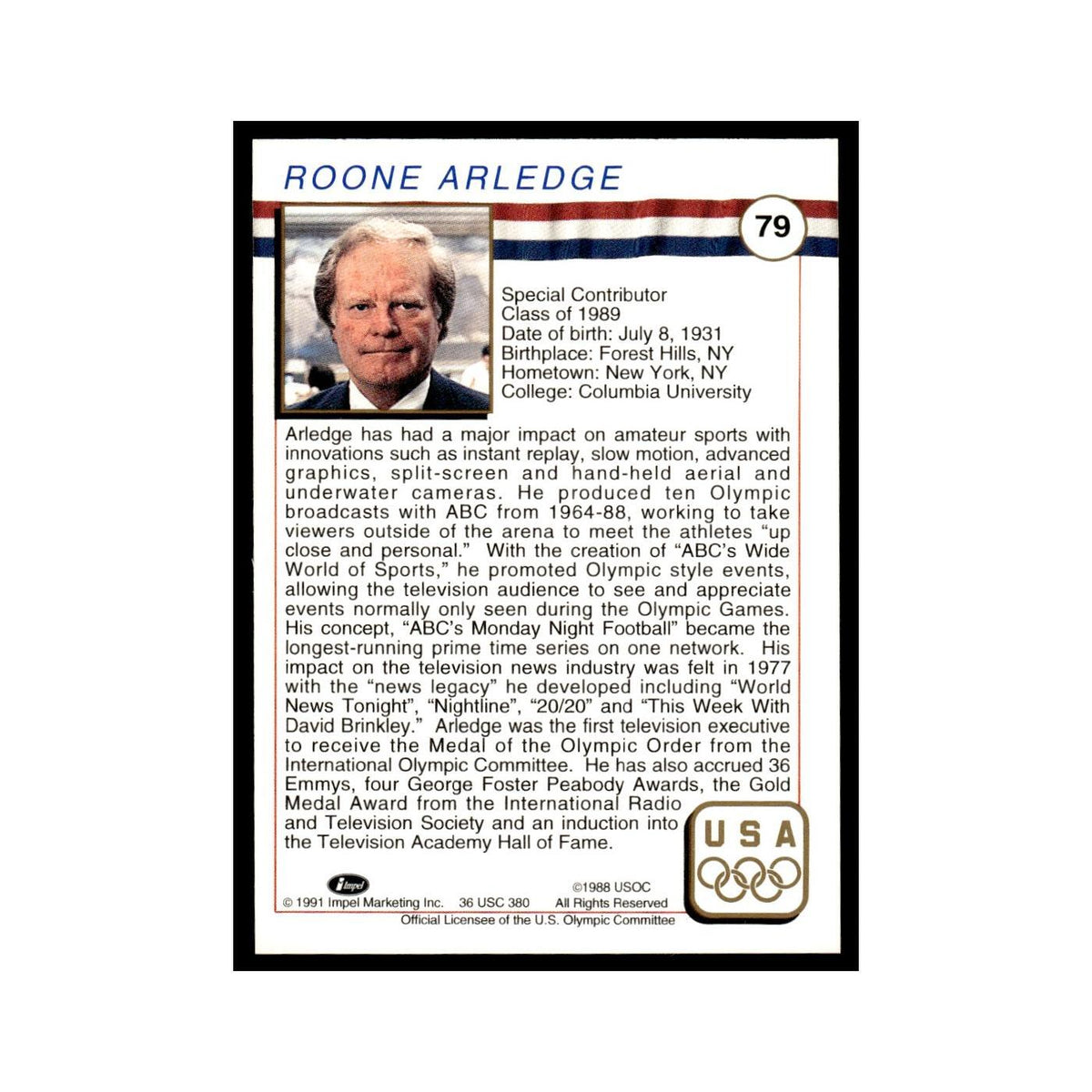 Roone Arledge 1991 Impel US Olympic Hall Of Fame #79 Baseball Card NM