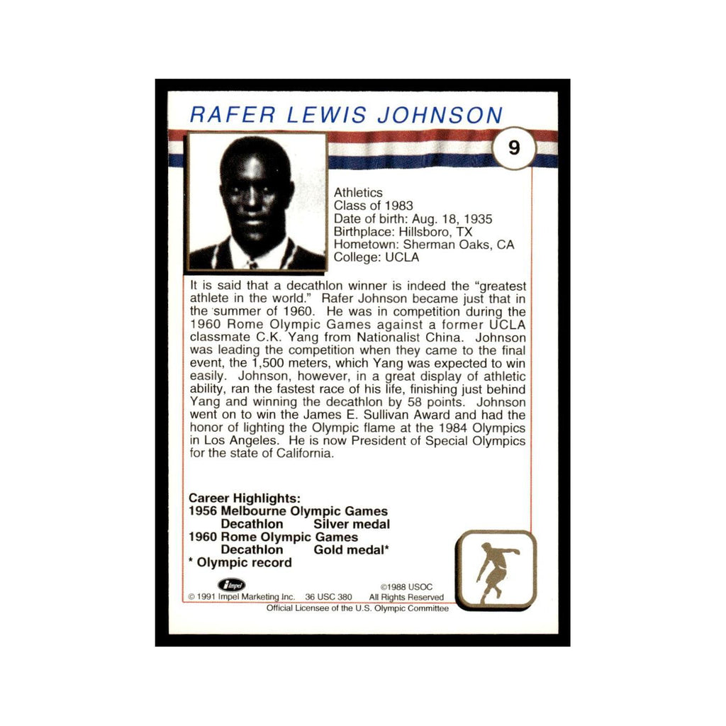 Rafer Johnson 1991 Impel US Olympic Hall Of Fame #9 Baseball Card NM