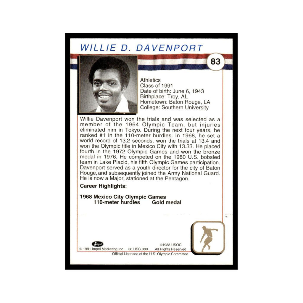 Willie Davenport 1991 Impel US Olympic Hall Of Fame #83 Baseball Card NM
